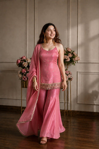 Pink Real Mirror Work Sharara Suit ClothsVilla