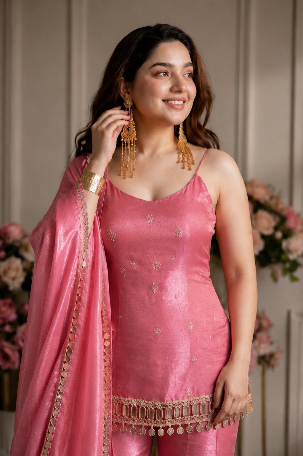 Pink Real Mirror Work Sharara Suit ClothsVilla