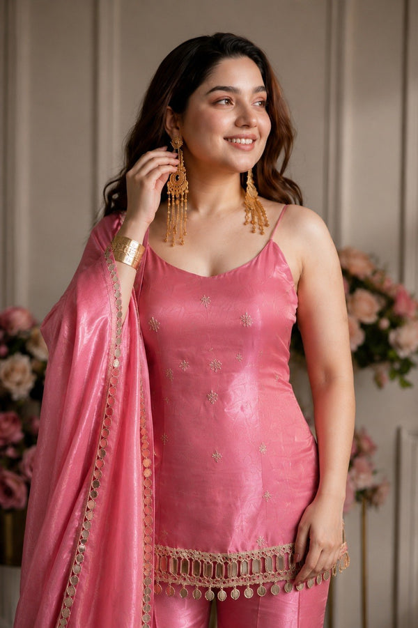 Pink Real Mirror Work Sharara Suit ClothsVilla