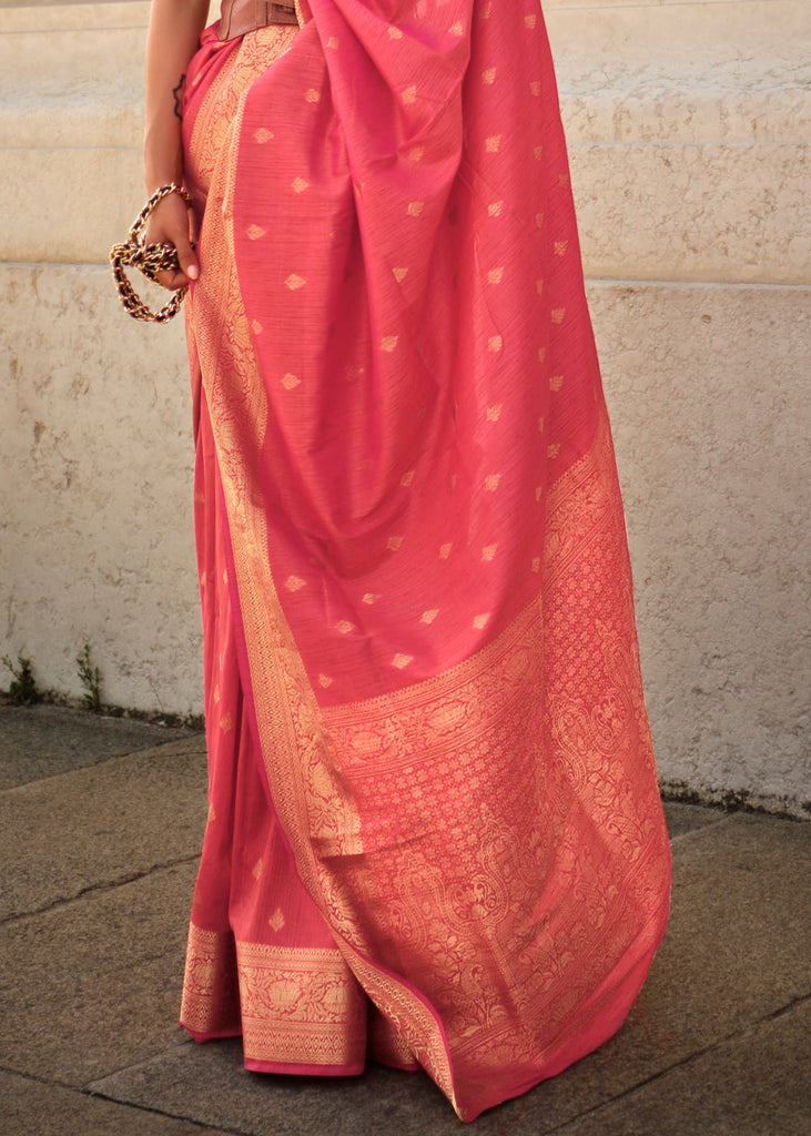 Pink Regal Banarasi Blended Silk Saree with Intricate Timeless Design & Unstitched Blouse ClothsVilla