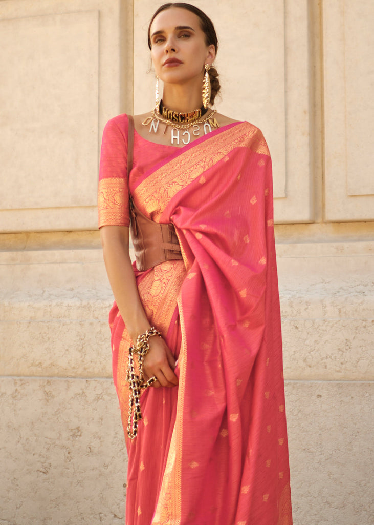 Pink Regal Banarasi Blended Silk Saree with Intricate Timeless Design & Unstitched Blouse ClothsVilla