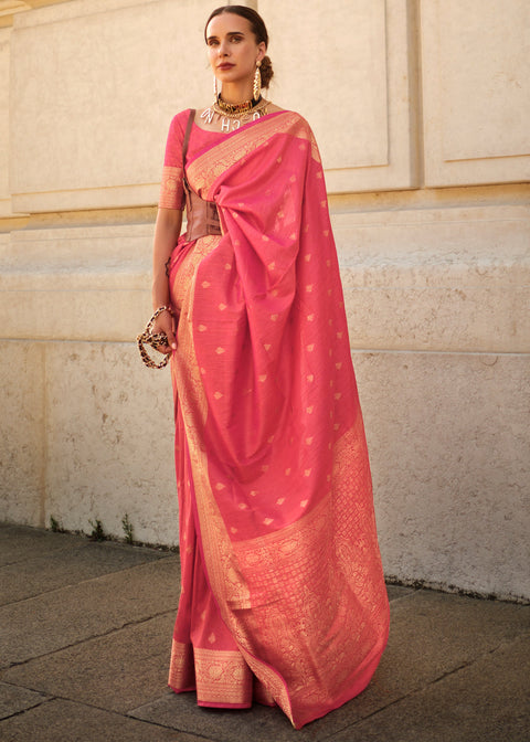 Pink Regal Banarasi Blended Silk Saree with Intricate Timeless Design & Unstitched Blouse ClothsVilla Main image