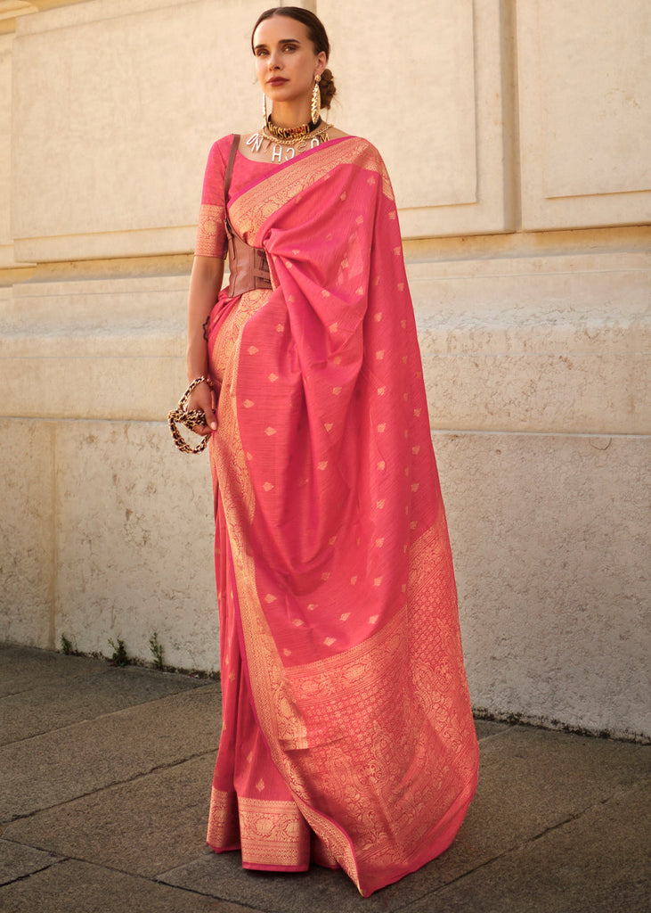 Pink Regal Banarasi Blended Silk Saree with Intricate Timeless Design & Unstitched Blouse ClothsVilla