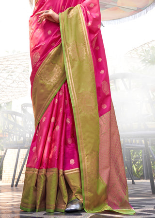 Pink Regal Banarasi Silk Saree – Vintage Elegance with Intricate Detailing ClothsVilla