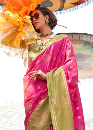 Pink Regal Banarasi Silk Saree – Vintage Elegance with Intricate Detailing ClothsVilla