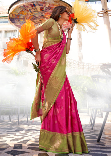 Pink Regal Banarasi Silk Saree – Vintage Elegance with Intricate Detailing ClothsVilla