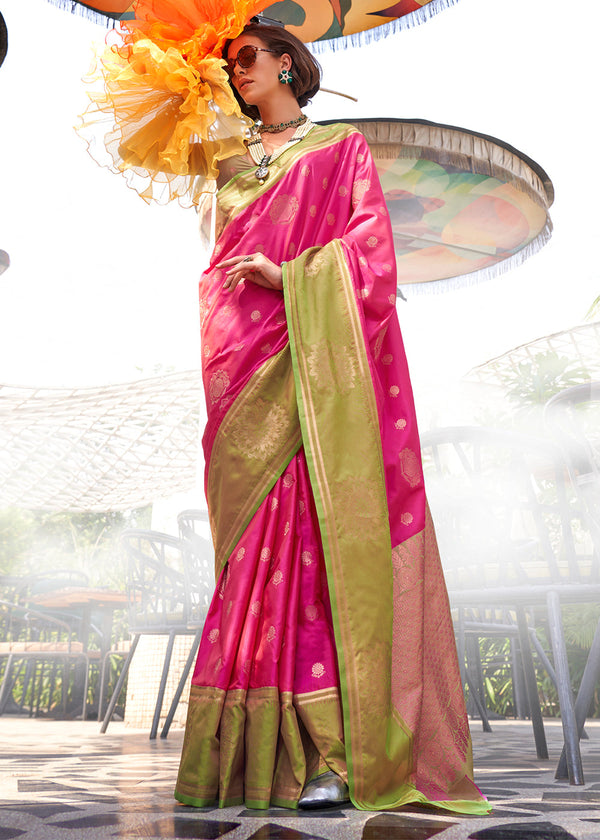 Pink Regal Banarasi Silk Saree – Vintage Elegance with Intricate Detailing ClothsVilla