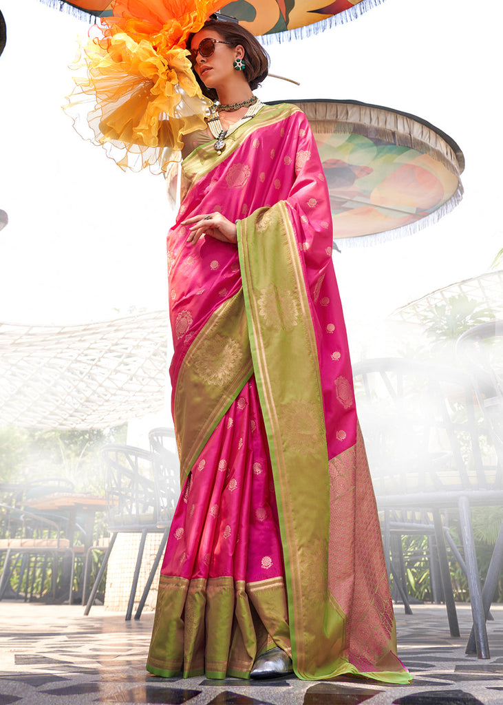 Pink Regal Banarasi Silk Saree – Vintage Elegance with Intricate Detailing ClothsVilla