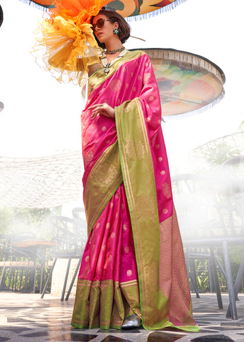 Pink Regal Banarasi Silk Saree – Vintage Elegance with Intricate Detailing ClothsVilla