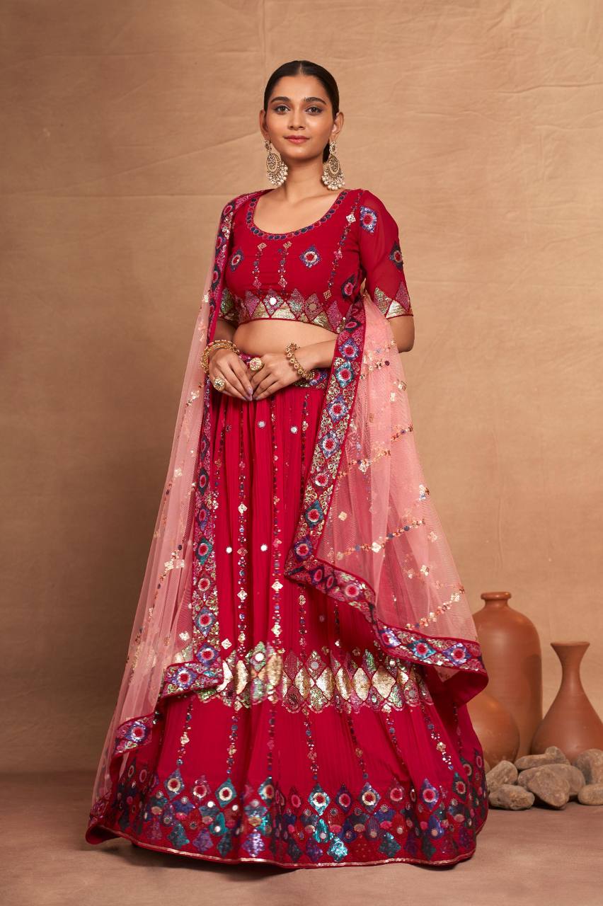 Pink Regal Embroidered Georgette Lehenga Set – A Perfect Blend of Grace & Glamour ClothsVilla Main image