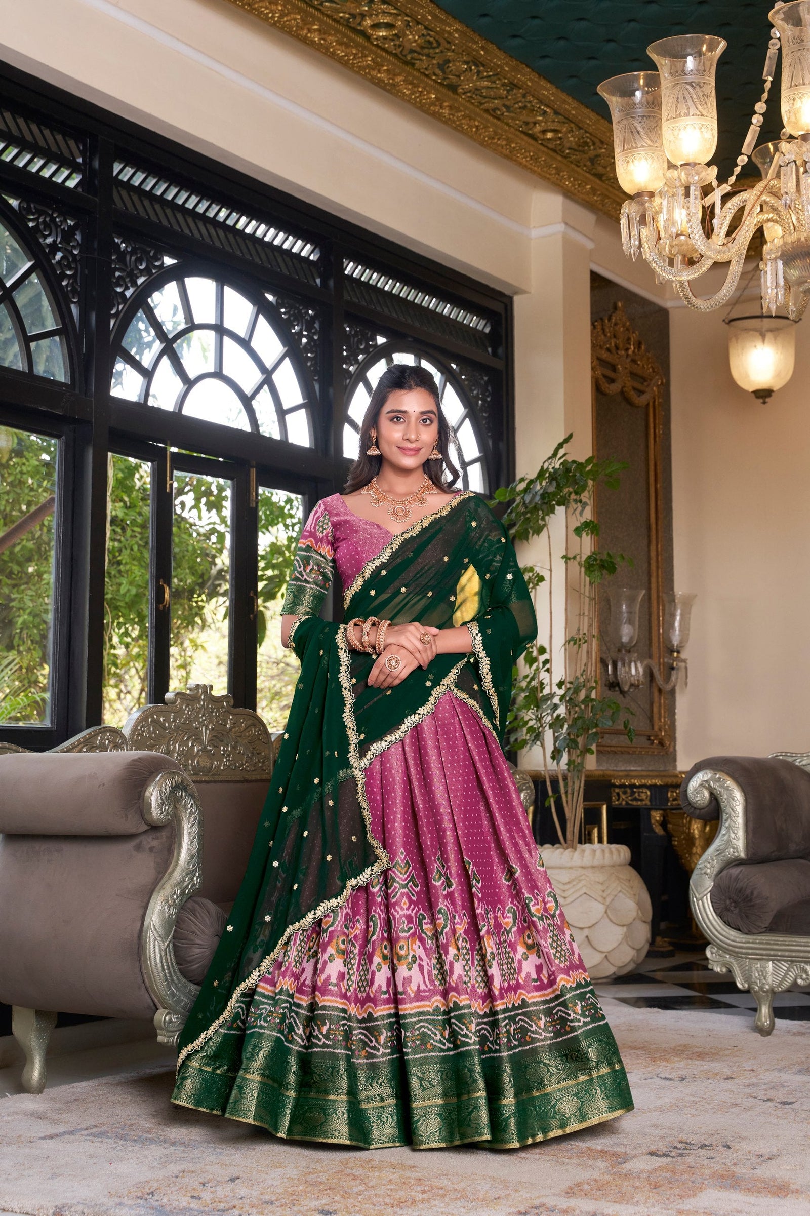 Pink Regal Kanchipuram Zari Woven Lehenga Set with Embroidered Georgette Dupatta – Stitched Lehenga & Unstitched Blouse Clothsvilla
