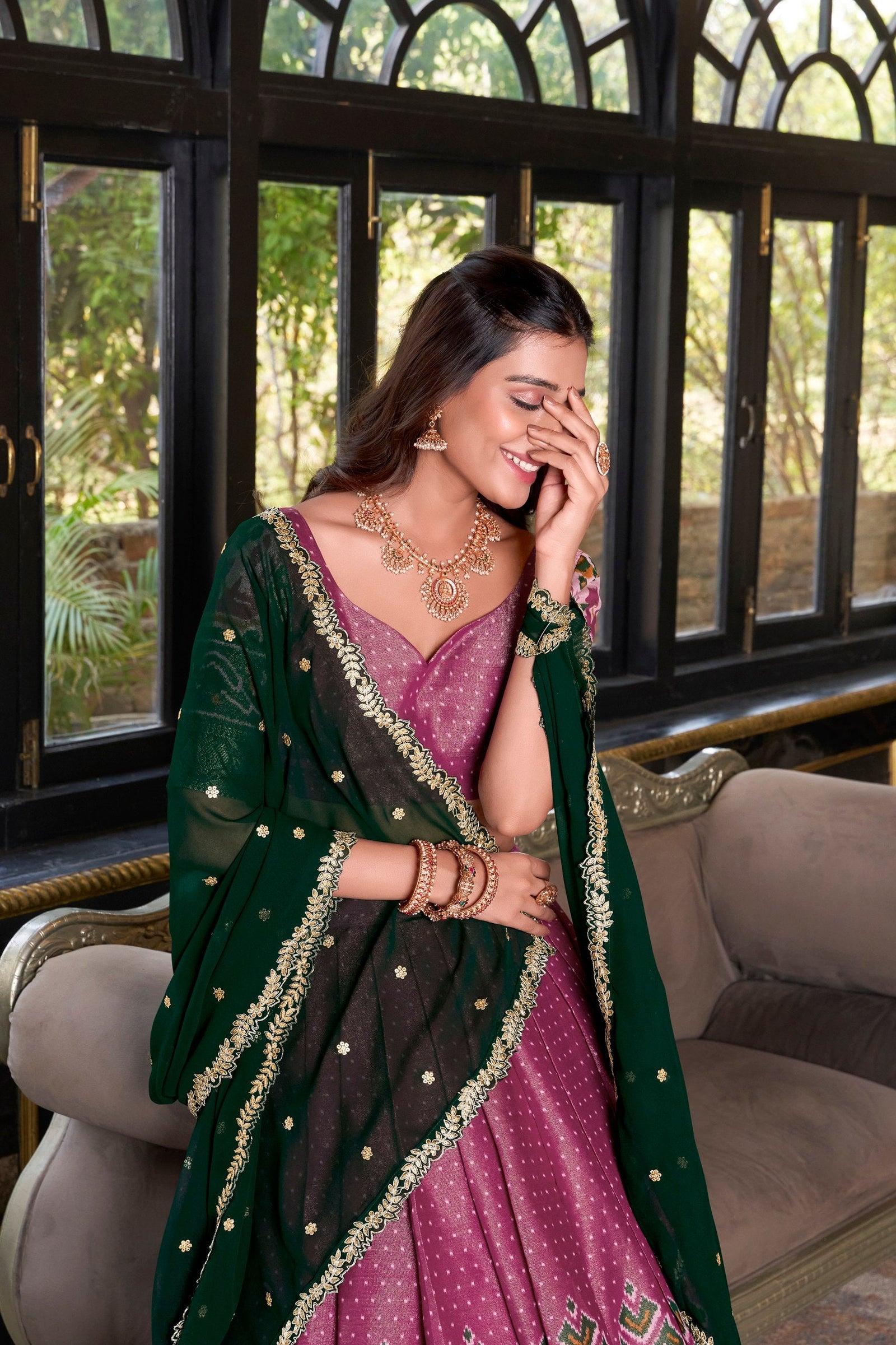 Pink Regal Kanchipuram Zari Woven Lehenga Set with Embroidered Georgette Dupatta – Stitched Lehenga & Unstitched Blouse Clothsvilla