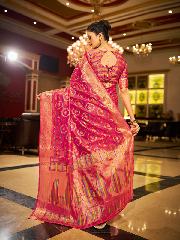 Pink Regal Kanjeevaram Organza Saree with Zari Woven Border Clothsvilla