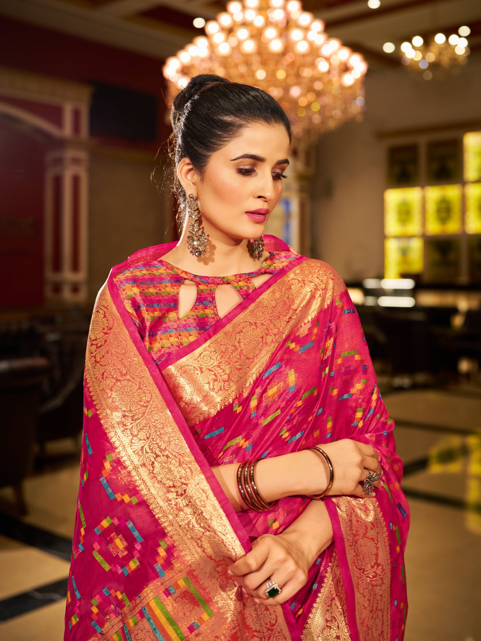 Pink Regal Kanjeevaram Organza Saree with Zari Woven Border Clothsvilla
