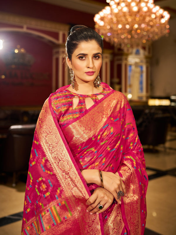 Pink Regal Kanjeevaram Organza Saree with Zari Woven Border Clothsvilla