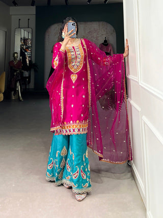 Pink Regal Moonga Silk Ensemble – Royal Vibes with Desi Elegance