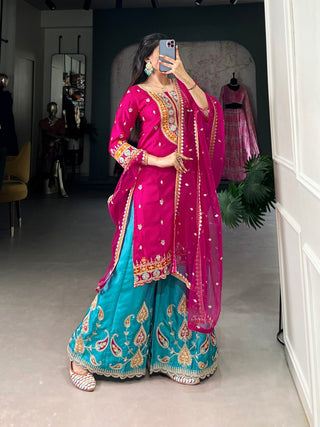 Pink Regal Moonga Silk Ensemble – Royal Vibes with Desi Elegance