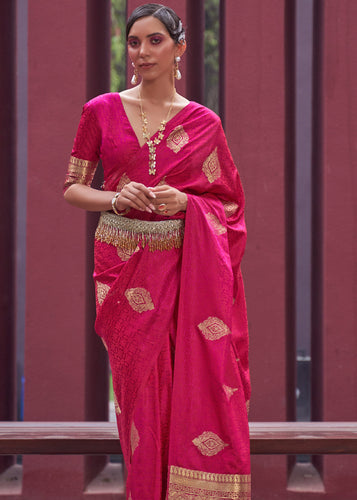 Pink Regal Woven Pure Silk Banarasi Saree ClothsVilla