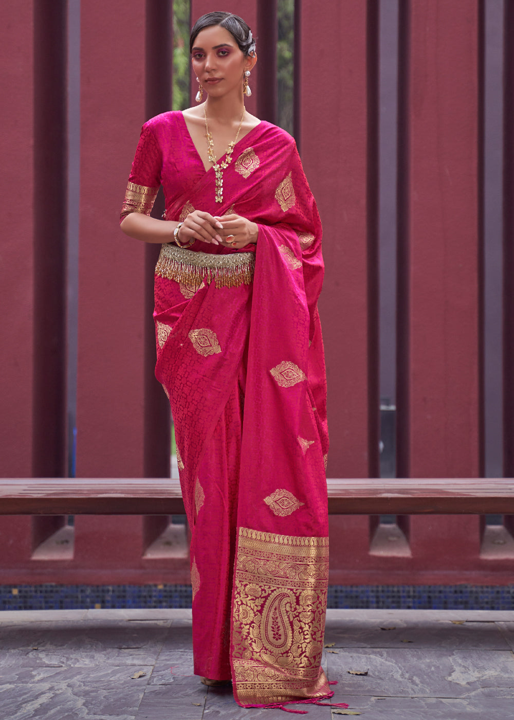 Pink Regal Woven Pure Silk Banarasi Saree ClothsVilla Main image