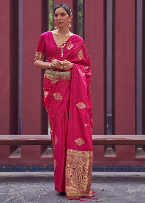 Pink Regal Woven Pure Silk Banarasi Saree ClothsVilla Main image