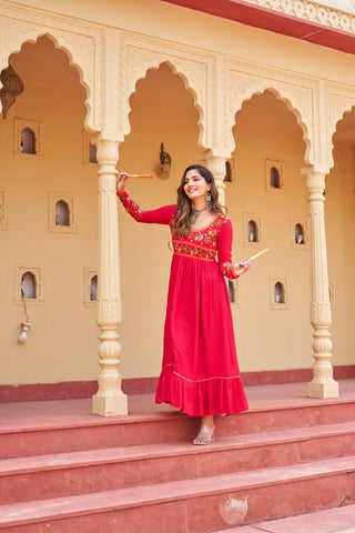 Pink Reyon Kurti with Kutchi Gamthi Work ClothsVilla