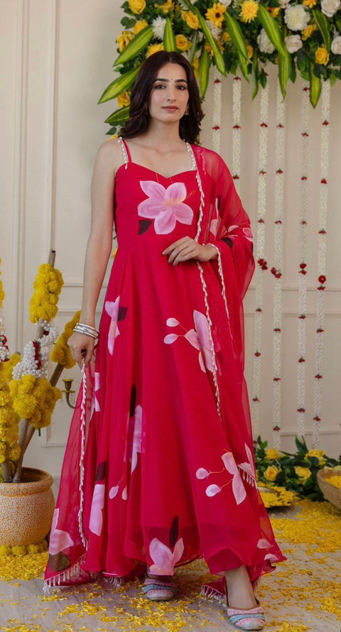 Pink Ri8 Fashion Exclusive Digital Print Organza Silk Anarkali Suit ClothsVilla Main image