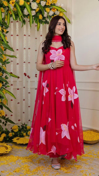 Pink Ri8 Fashion Exclusive Digital Print Organza Silk Anarkali Suit ClothsVilla