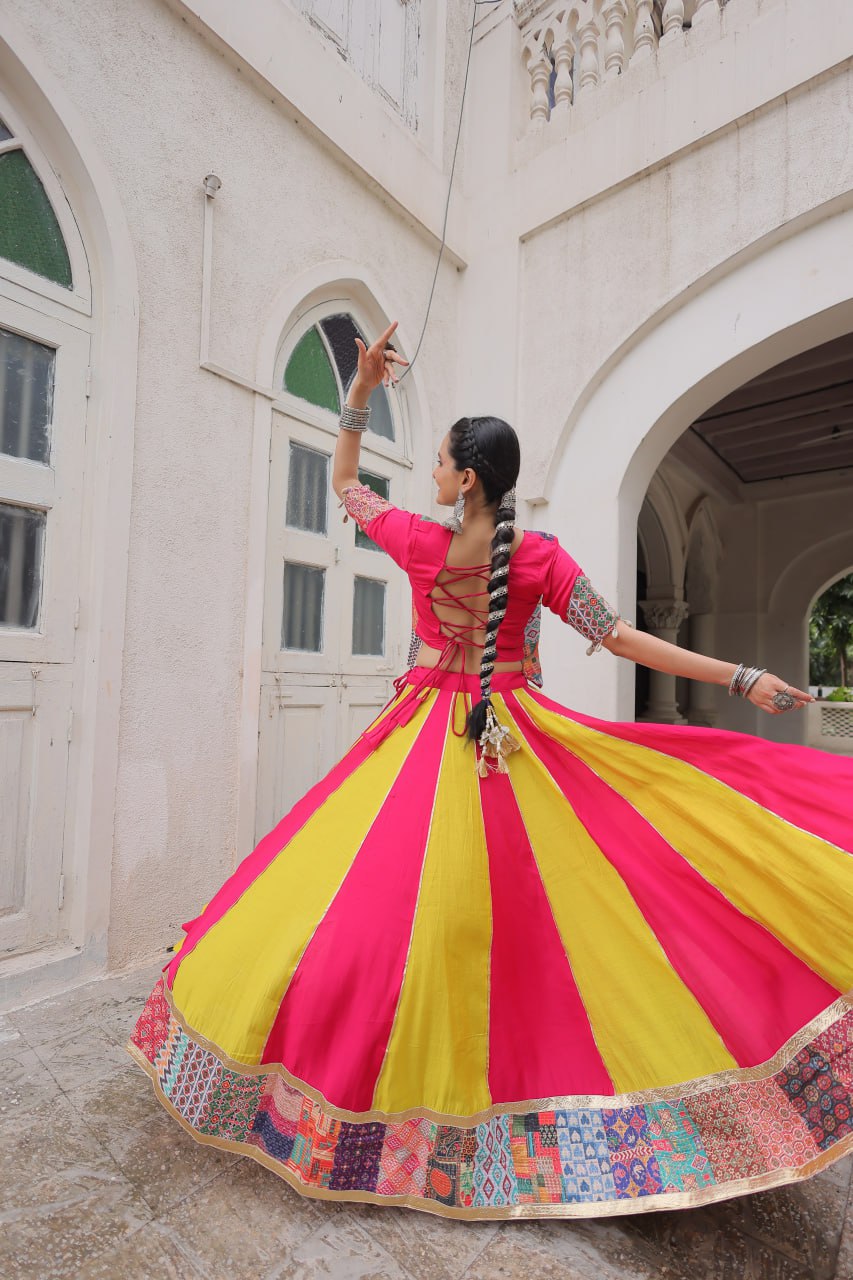 Pink Roman Maslin Crochet Print Lehenga with Koti Style Embroidered Top ClothsVilla