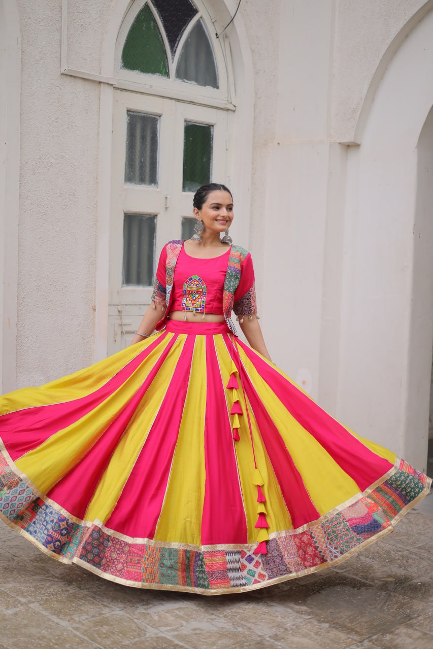 Pink Roman Maslin Crochet Print Lehenga with Koti Style Embroidered Top ClothsVilla