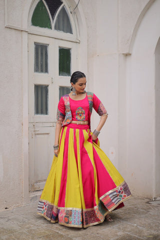 Pink Roman Maslin Crochet Print Lehenga with Koti Style Embroidered Top ClothsVilla
