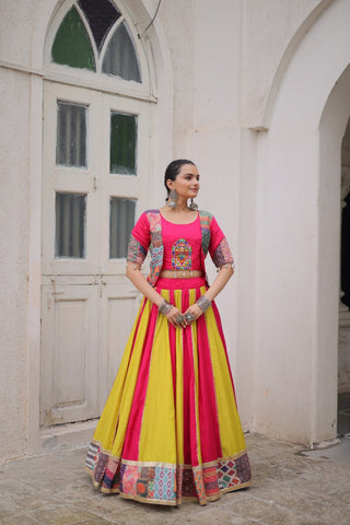 Pink Roman Maslin Crochet Print Lehenga with Koti Style Embroidered Top ClothsVilla