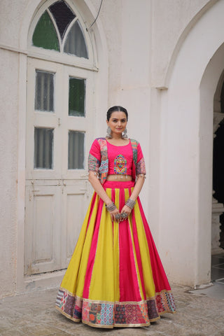 Pink Roman Maslin Crochet Print Lehenga with Koti Style Embroidered Top ClothsVilla