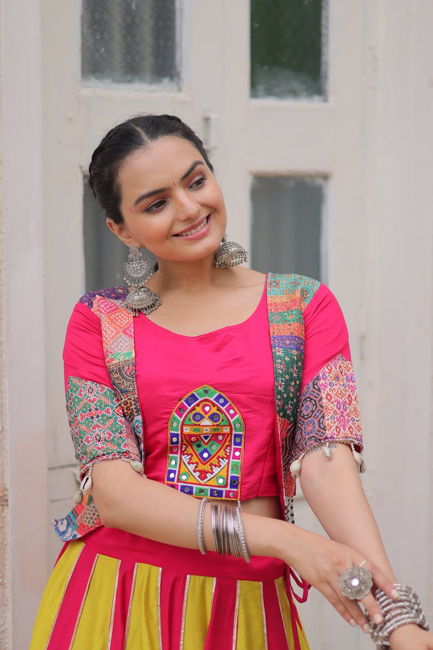 Pink Roman Maslin Crochet Print Lehenga with Koti Style Embroidered Top ClothsVilla