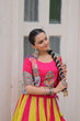 Load image into Gallery viewer, Pink Roman Maslin Crochet Print Lehenga with Koti Style Embroidered Top ClothsVilla