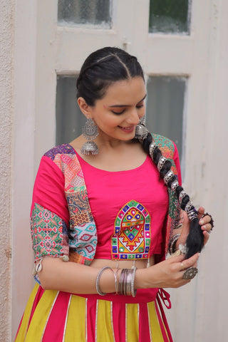 Pink Roman Maslin Crochet Print Lehenga with Koti Style Embroidered Top ClothsVilla