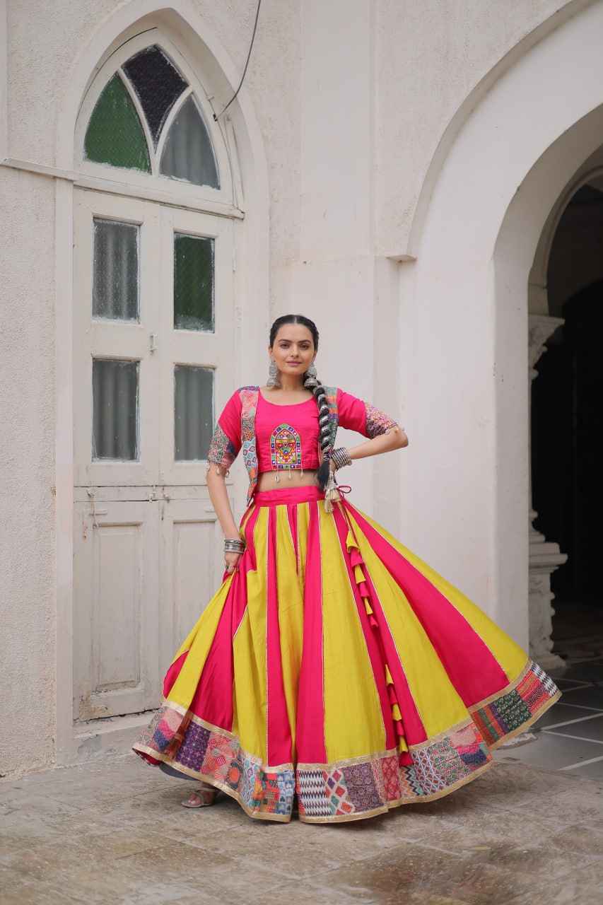Pink Roman Maslin Crochet Print Lehenga with Koti Style Embroidered Top ClothsVilla