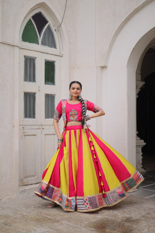 Pink Roman Maslin Crochet Print Lehenga with Koti Style Embroidered Top ClothsVilla