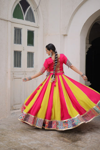 Pink Roman Maslin Crochet Print Lehenga with Koti Style Embroidered Top ClothsVilla