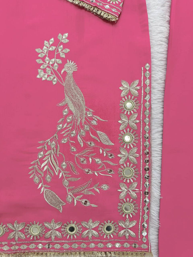 Pink Roman Silk Embroidered Sequin & Mirror Work Top with Matching Pant Set ClothsVilla