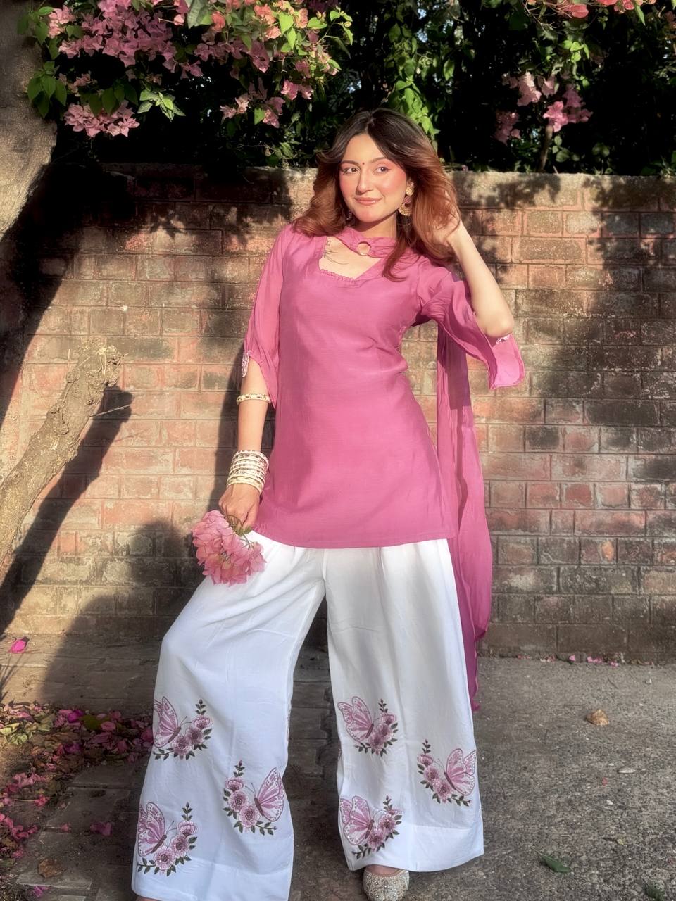 Pink Roman Silk Palazzo Suit ClothsVilla