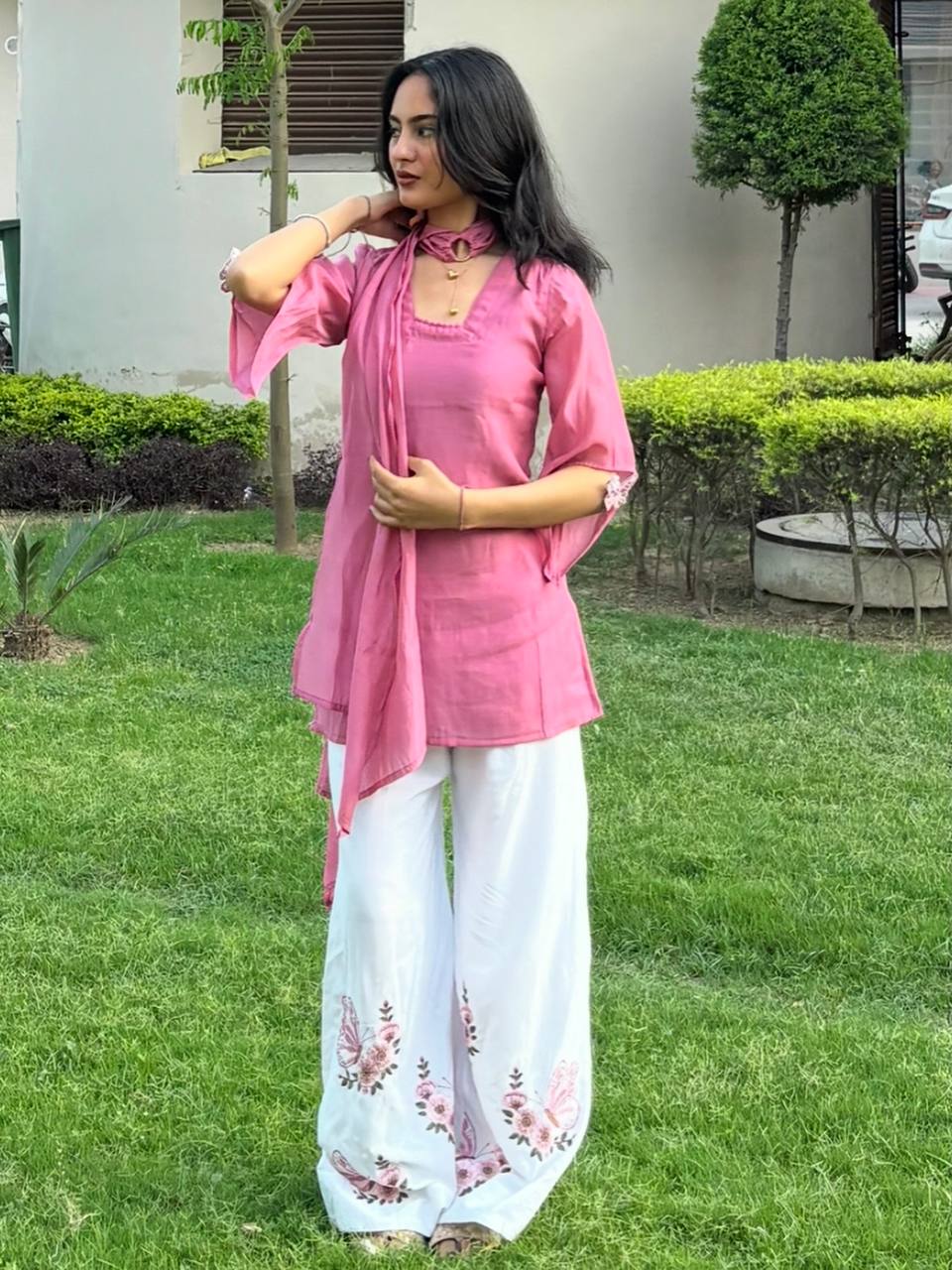 Pink Roman Silk Palazzo Suit ClothsVilla