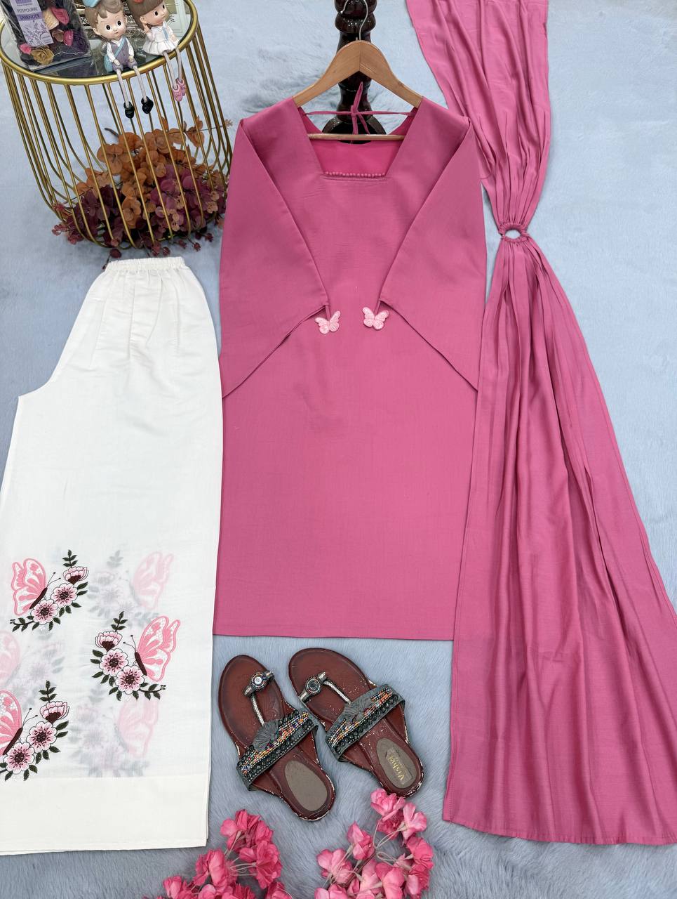 Pink Roman Silk Palazzo Suit ClothsVilla