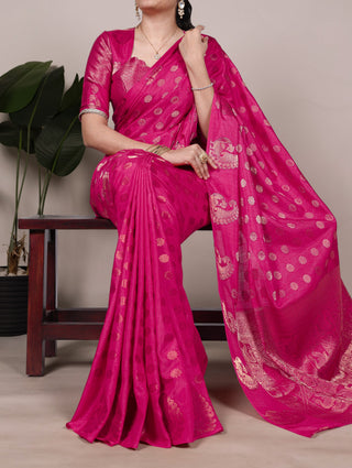 Pink Roop Silk Saree with Zari Weaving & Elegant Lace-Touch Blouse ClothsVilla