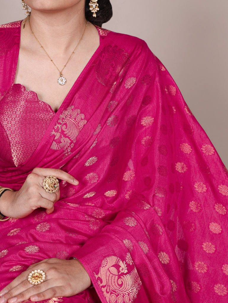 Pink Roop Silk Saree with Zari Weaving & Elegant Lace-Touch Blouse ClothsVilla