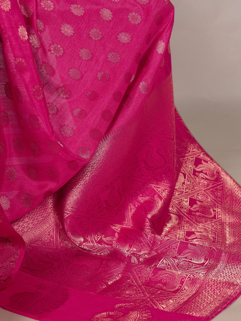 Pink Roop Silk Saree with Zari Weaving & Elegant Lace-Touch Blouse ClothsVilla