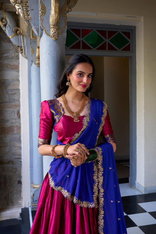 Pink Royal Narayan Pattu Zari Weaving Lehenga Set ClothsVilla