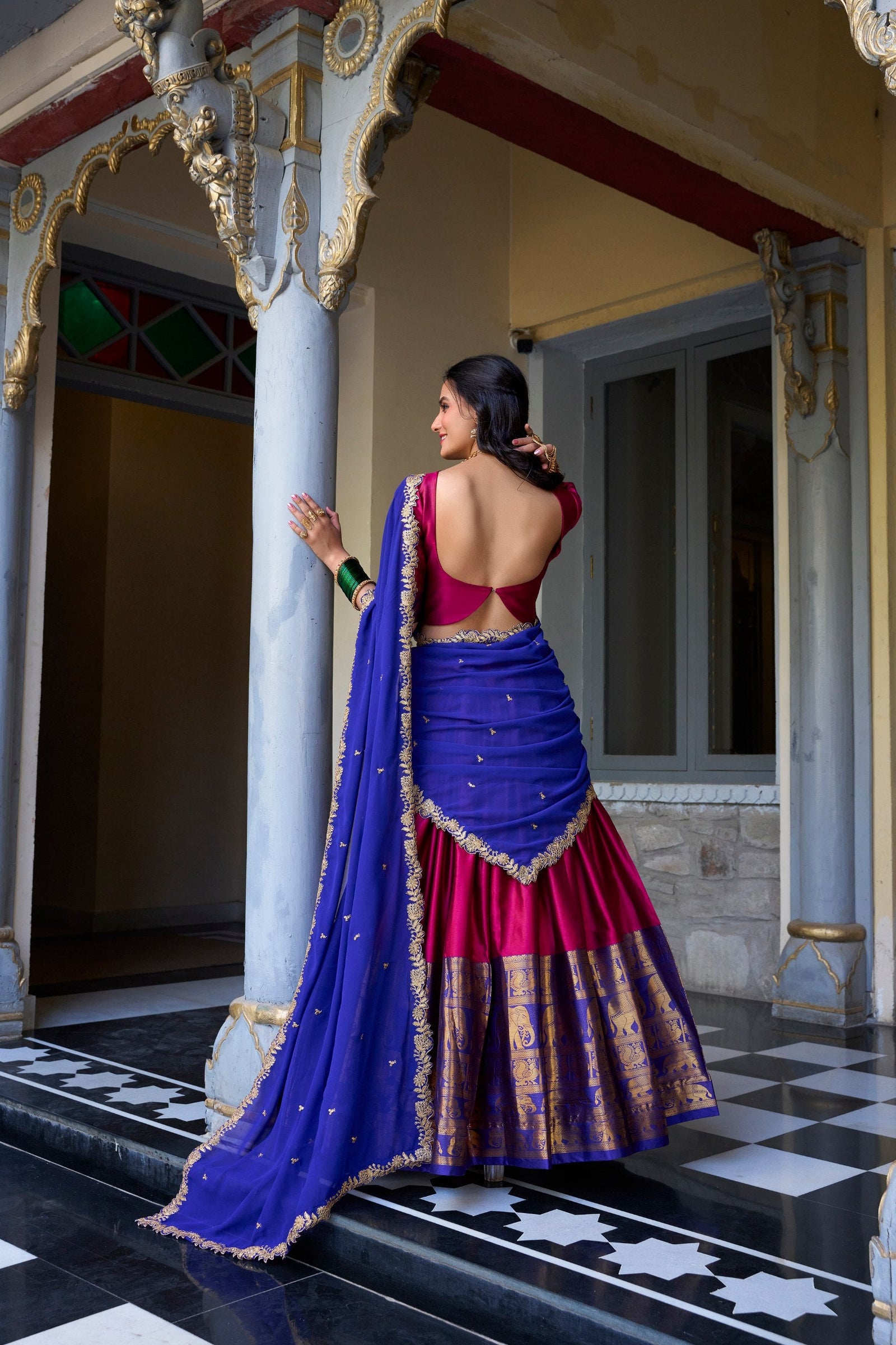 Pink Royal Narayan Pattu Zari Weaving Lehenga Set ClothsVilla