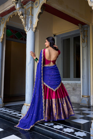 Pink Royal Narayan Pattu Zari Weaving Lehenga Set ClothsVilla