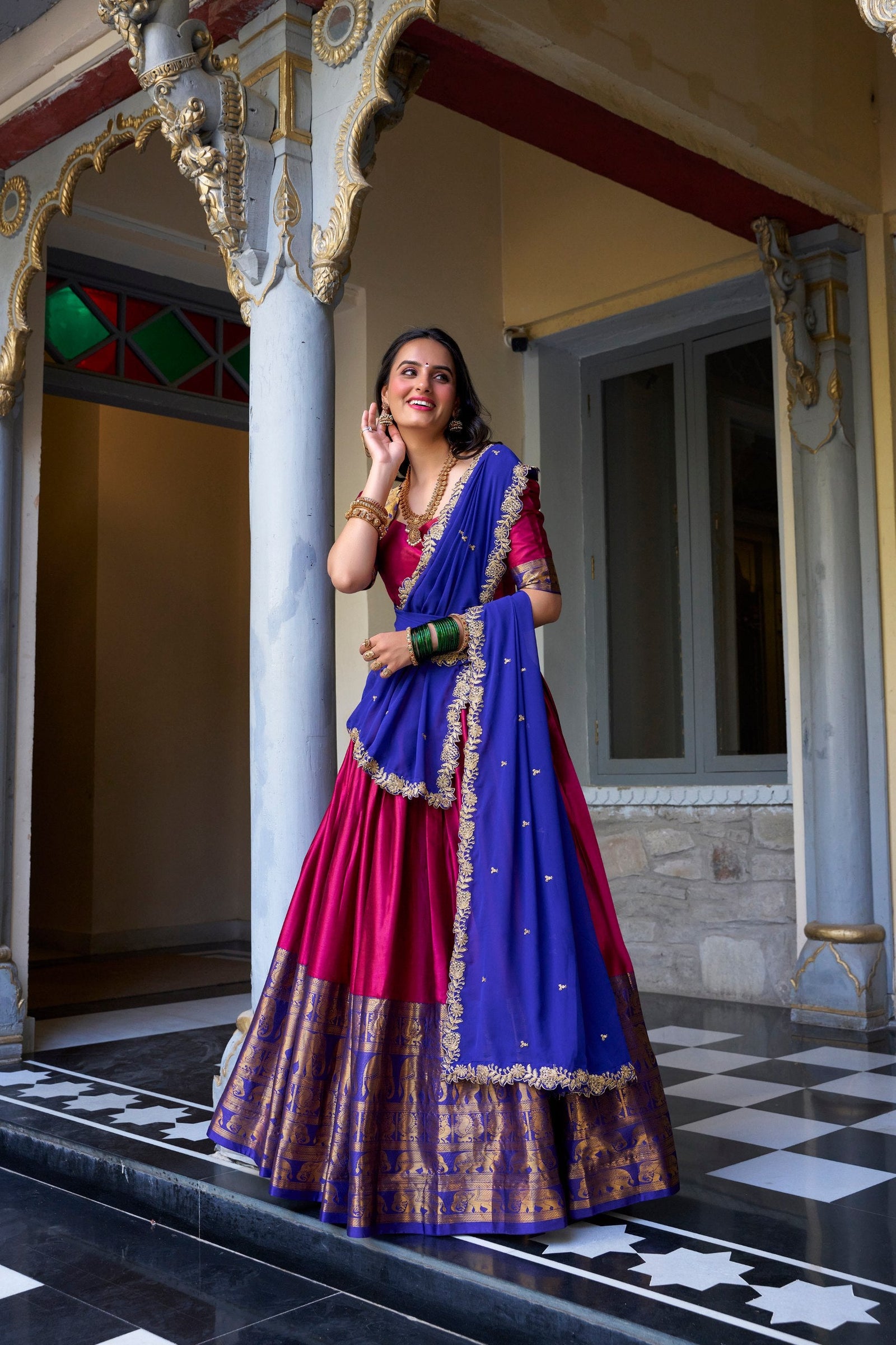 Pink Royal Narayan Pattu Zari Weaving Lehenga Set ClothsVilla