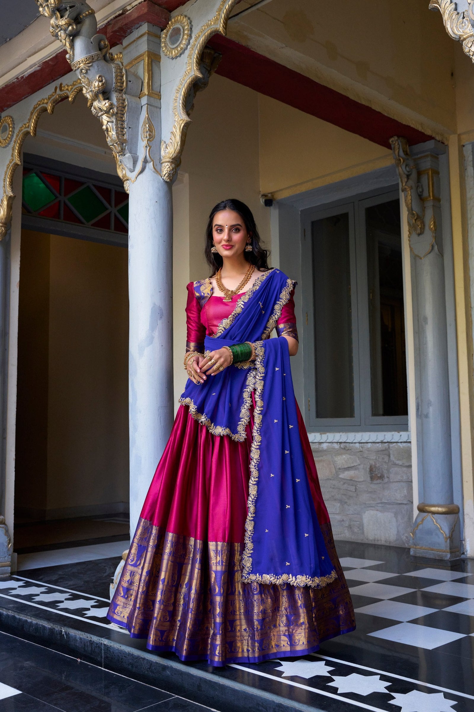 Pink Royal Narayan Pattu Zari Weaving Lehenga Set ClothsVilla